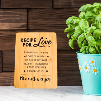 Wood Burned Bamboo Cutting Board -  Recipe for Love