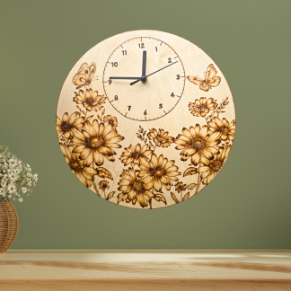 Wood Burned Wall Clock