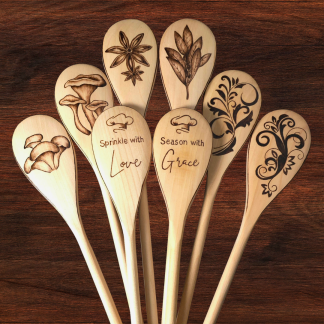 Wood burned Long Handle Spoons